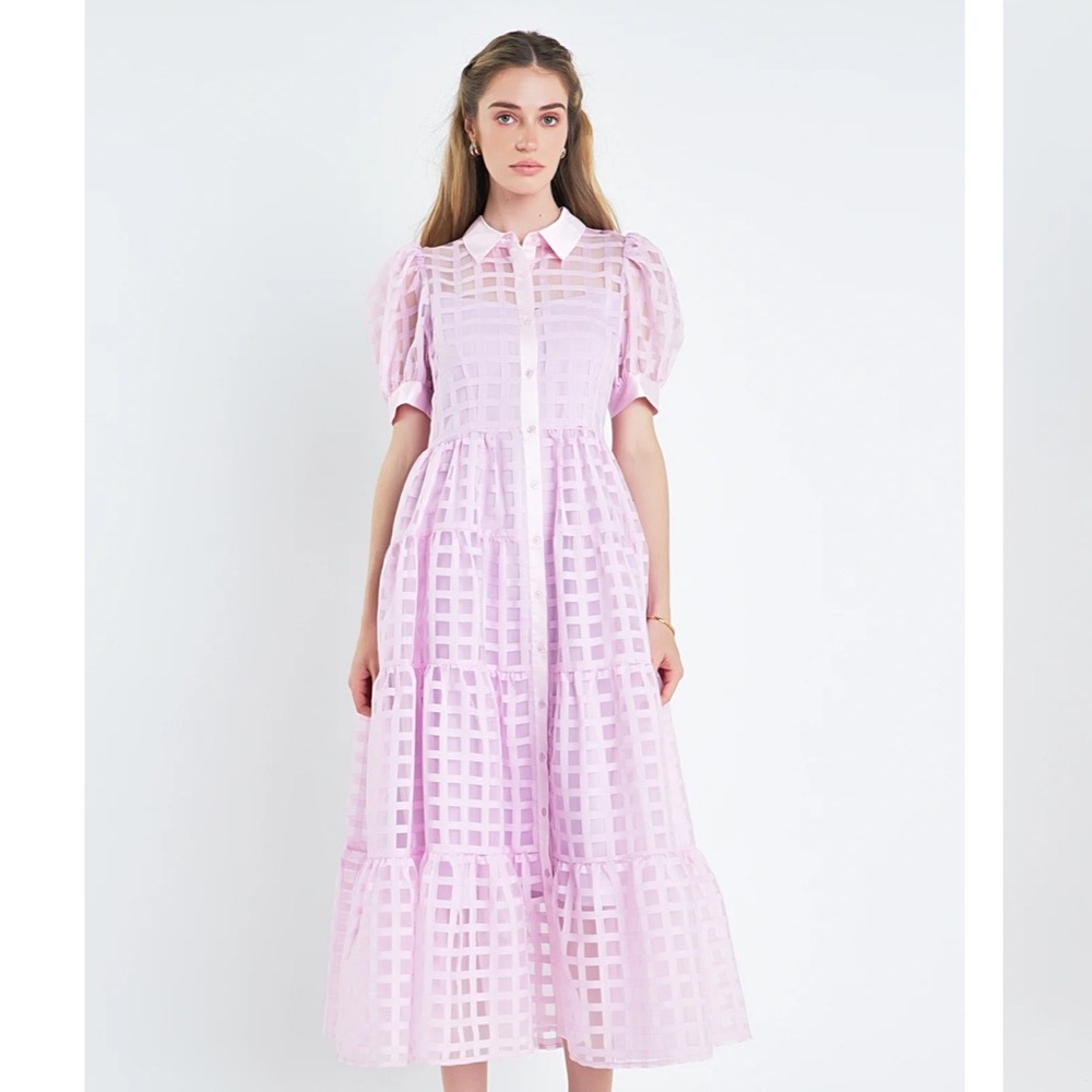 Elegant Pink Checkered Dress